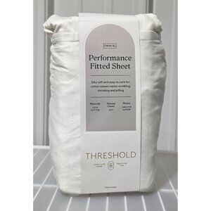 Threshold Twin XL Size Cotton Sateen Sour Cream Fitted Sheet Fits Up to 18" Deep